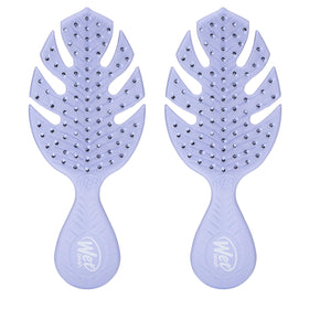 Wet Brush mini detangler front view shows compact purple design and portability benefit