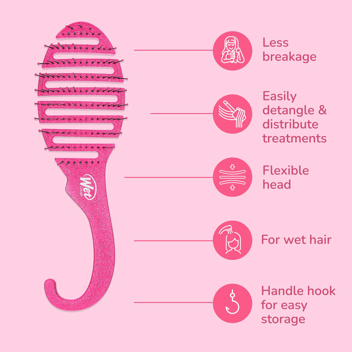 Wet Brush hooked handle detail for easy shower storage and drying
