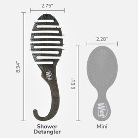 Wet Brush hooked handle hanging in shower for easy drying and storage