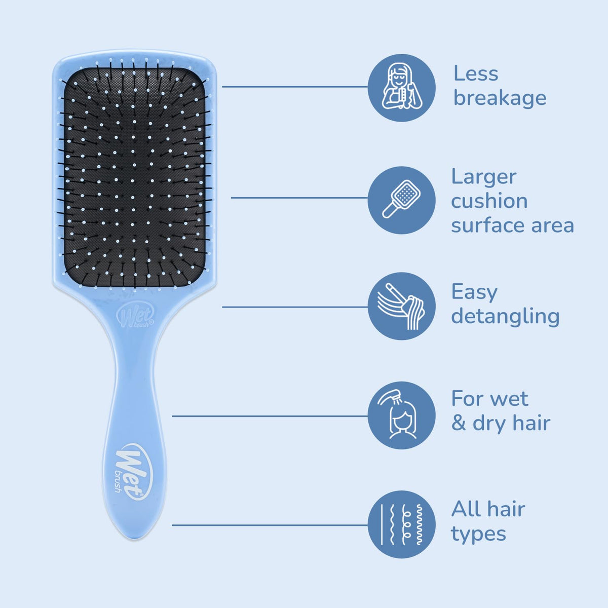 Close-up of Wet Brush IntelliFlex bristles flexing through a knot to reduce breakage