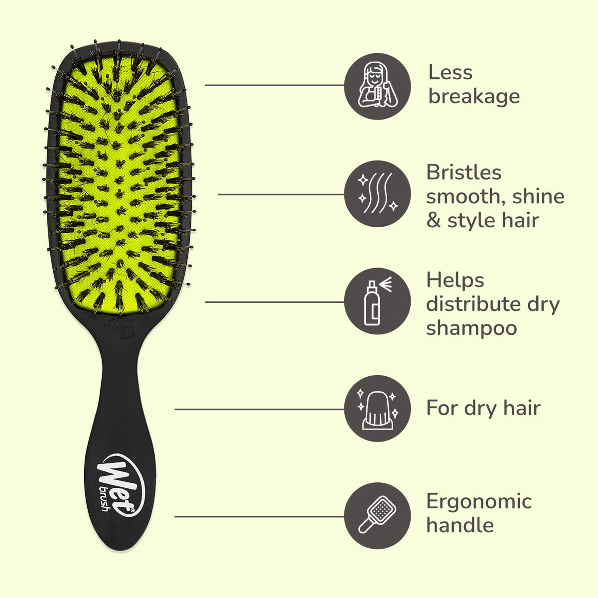 Wet Brush IntelliFlex bristles detail gliding through knots to reduce breakage