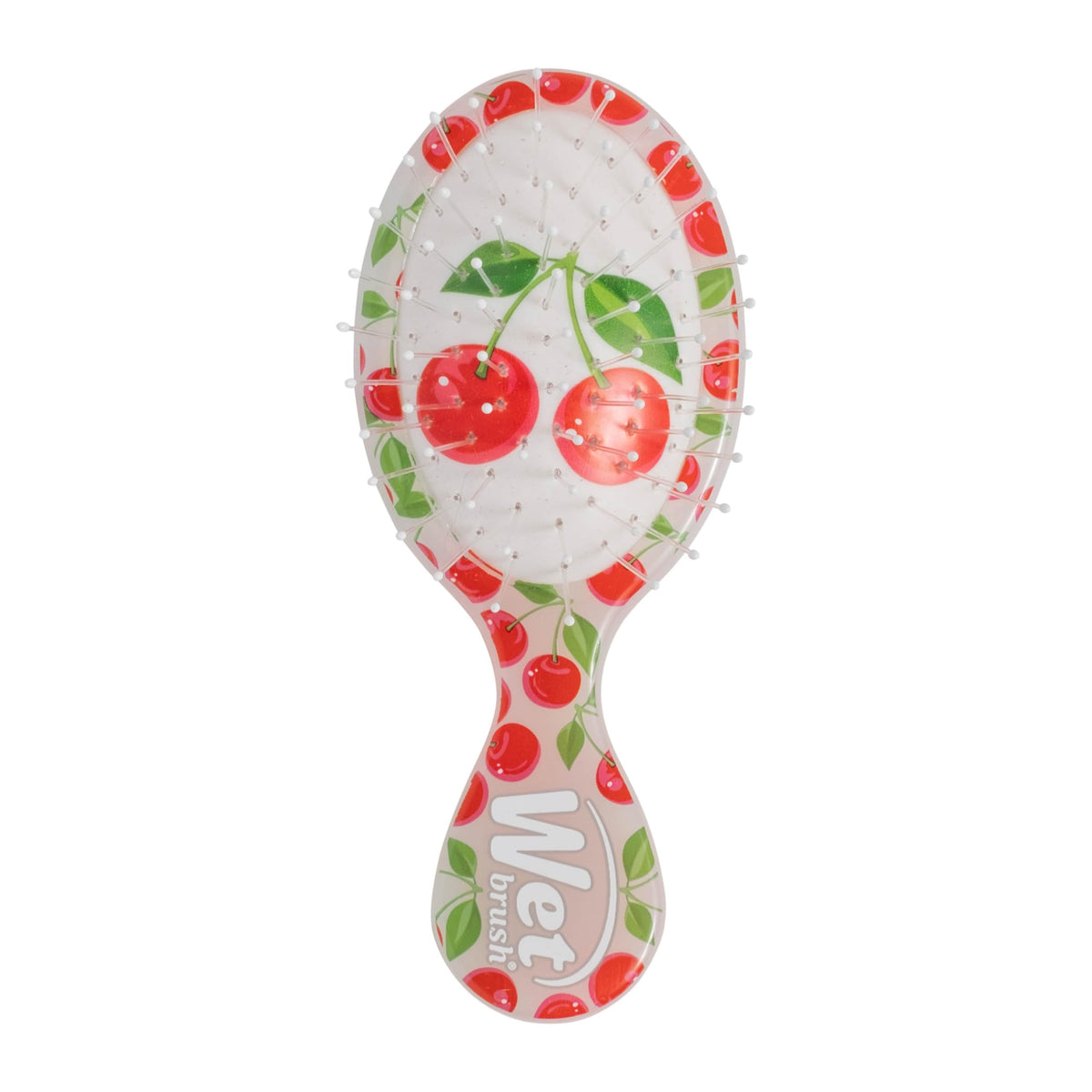 Wet Brush Mini Detangler front view showing cherry color and compact design, easy portability