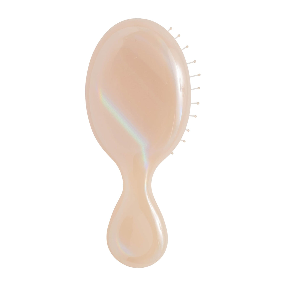 Wet Brush mini detangler front packaging showing cream iridescence and compact size benefit