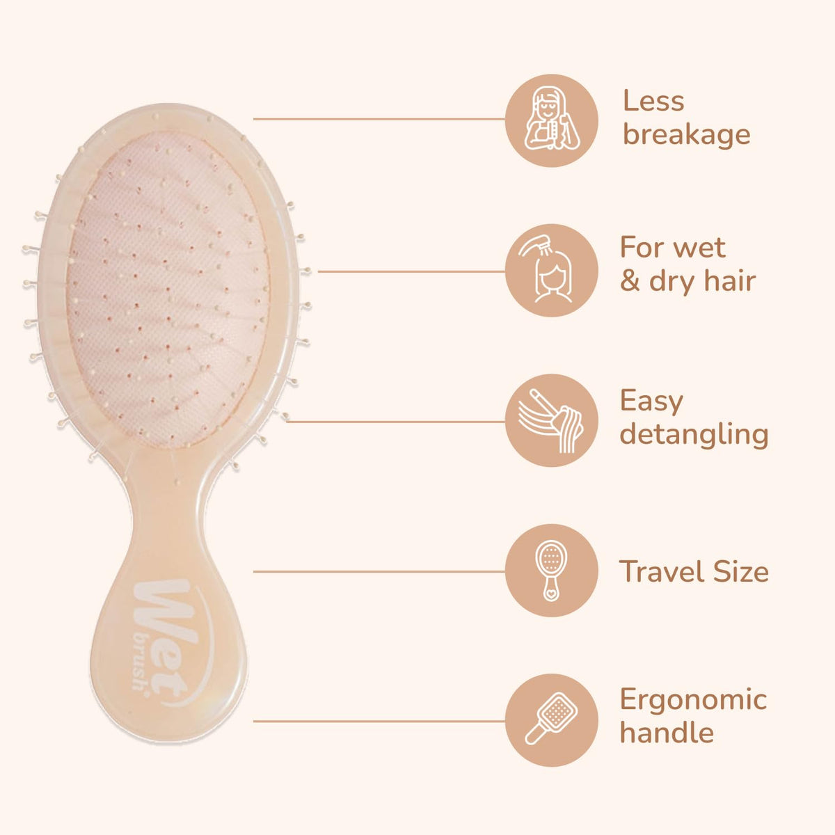 Wet Brush held in palm to show scale and easy portability benefit