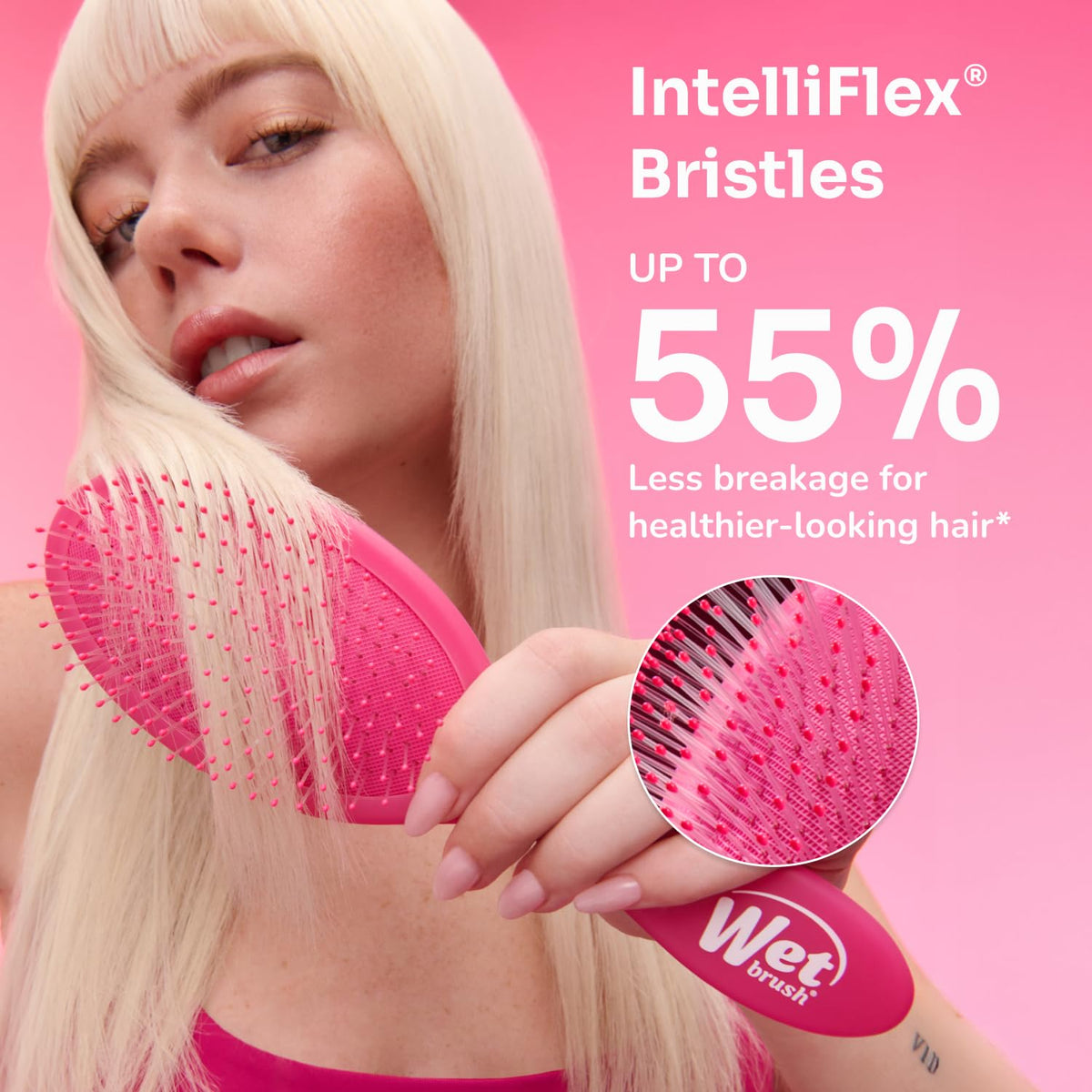 Wet Brush in use on wet hair demonstrating gentle detangling without pulling