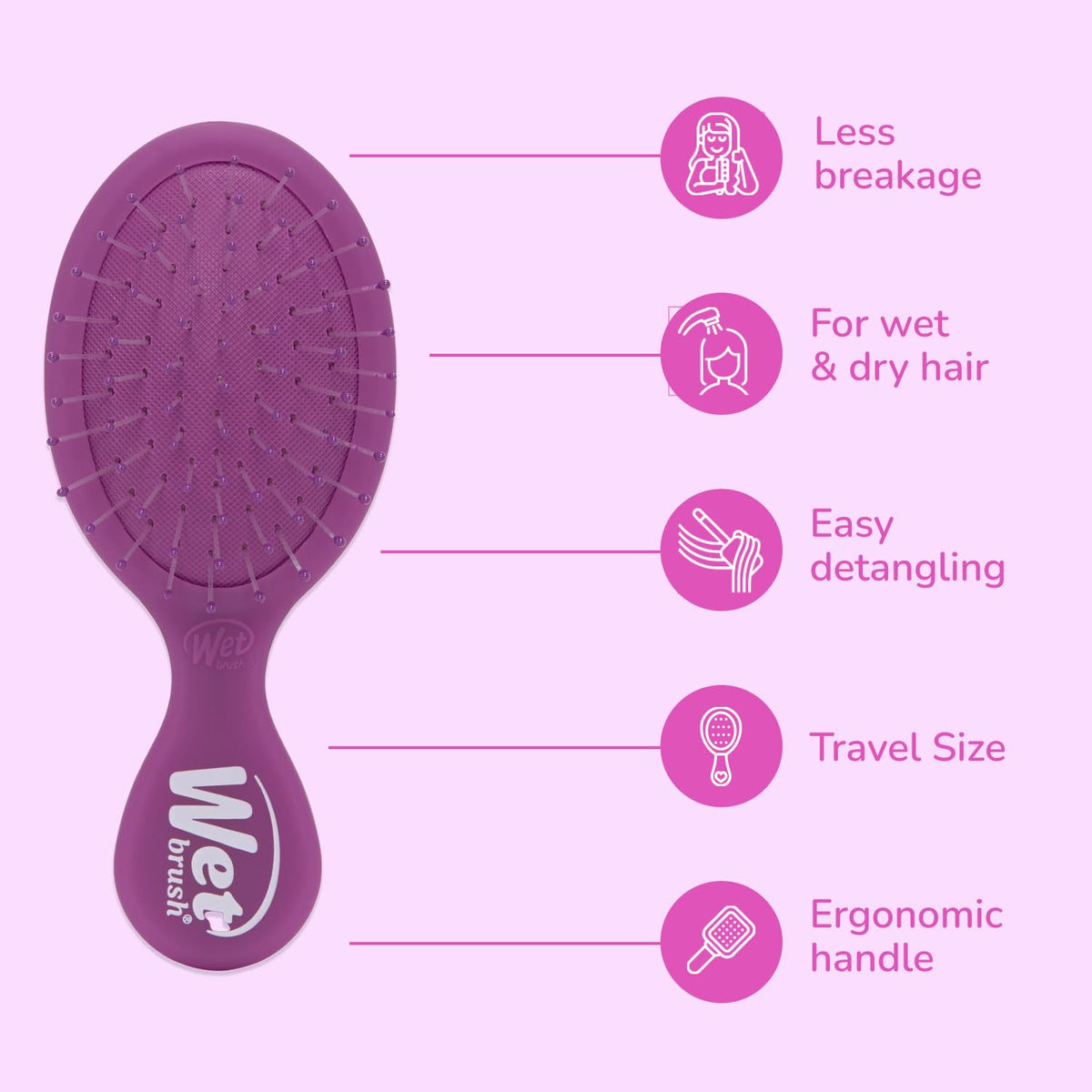Wet Brush mini detangler side profile showing slim, lightweight design benefit