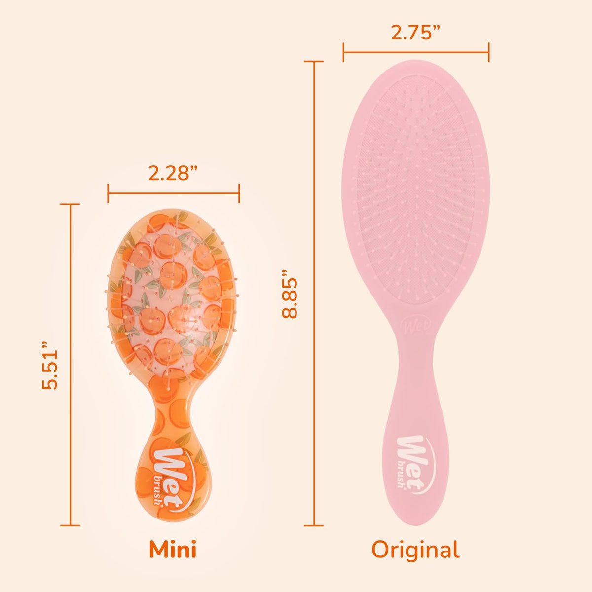 Wet Brush Mini held in hand to show scale and convenient travel-ready size
