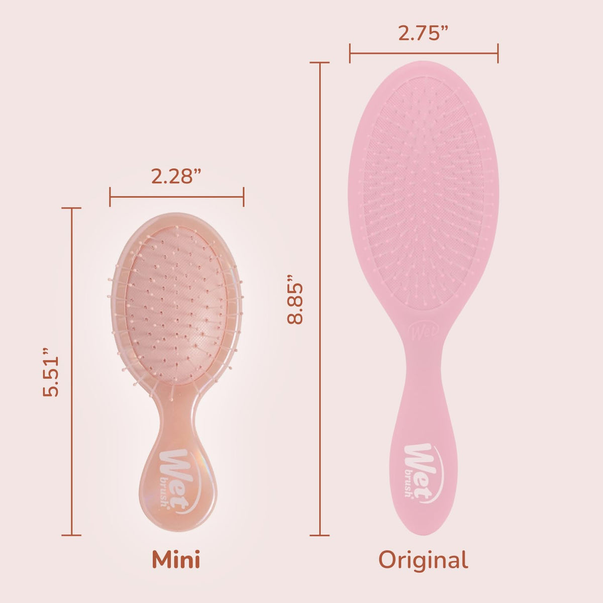 Wet Brush mini held in hand demonstrating compact travel-friendly size