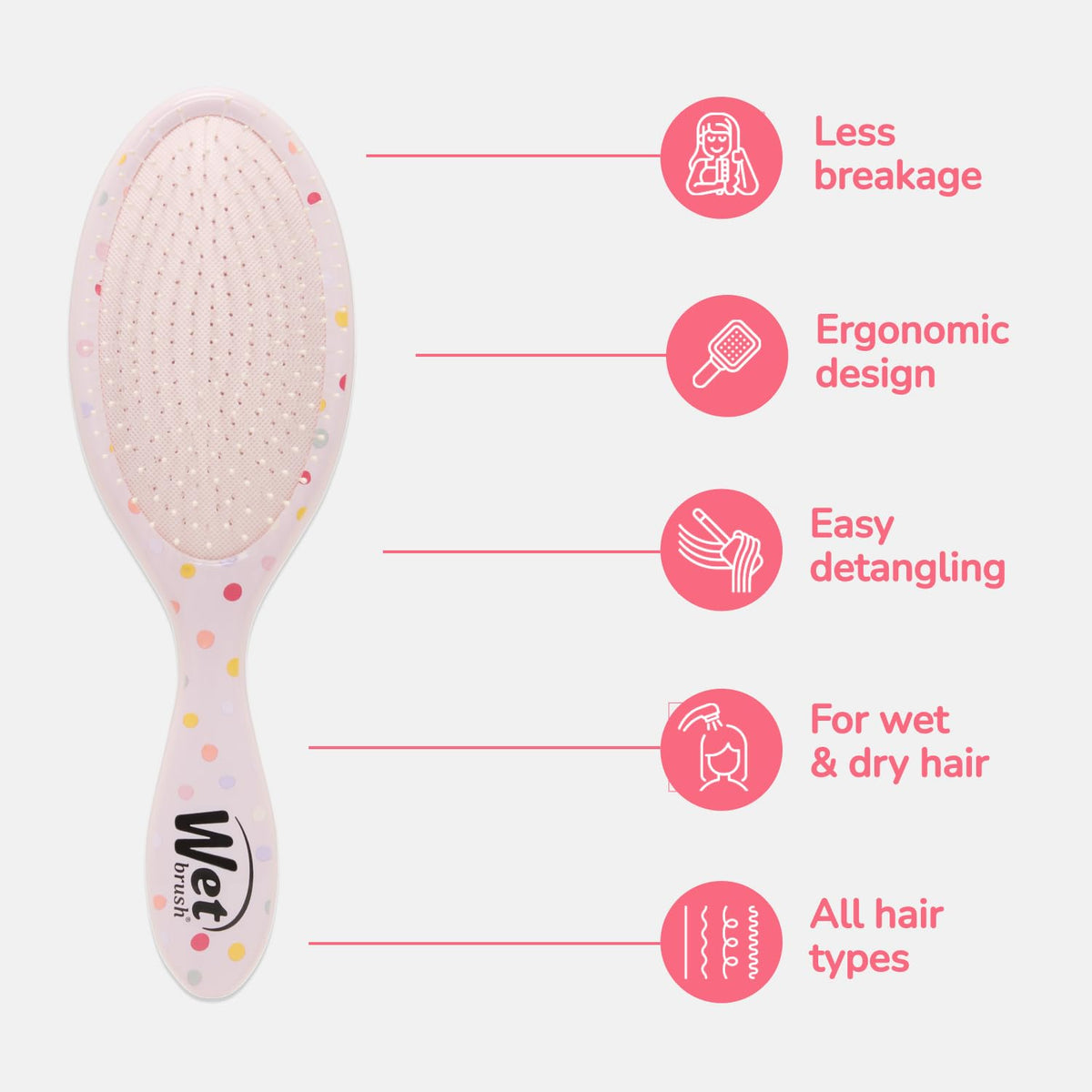 Wet Brush Minnie held in hand to show scale and comfortable lightweight grip for easy use
