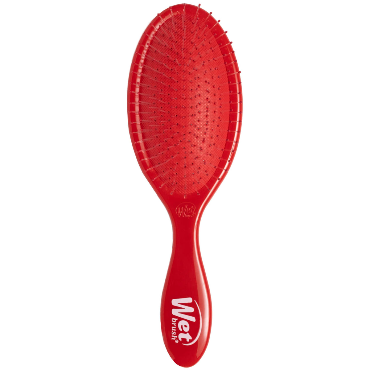 Wet Brush front view showing compact red detangler, easy grip benefit