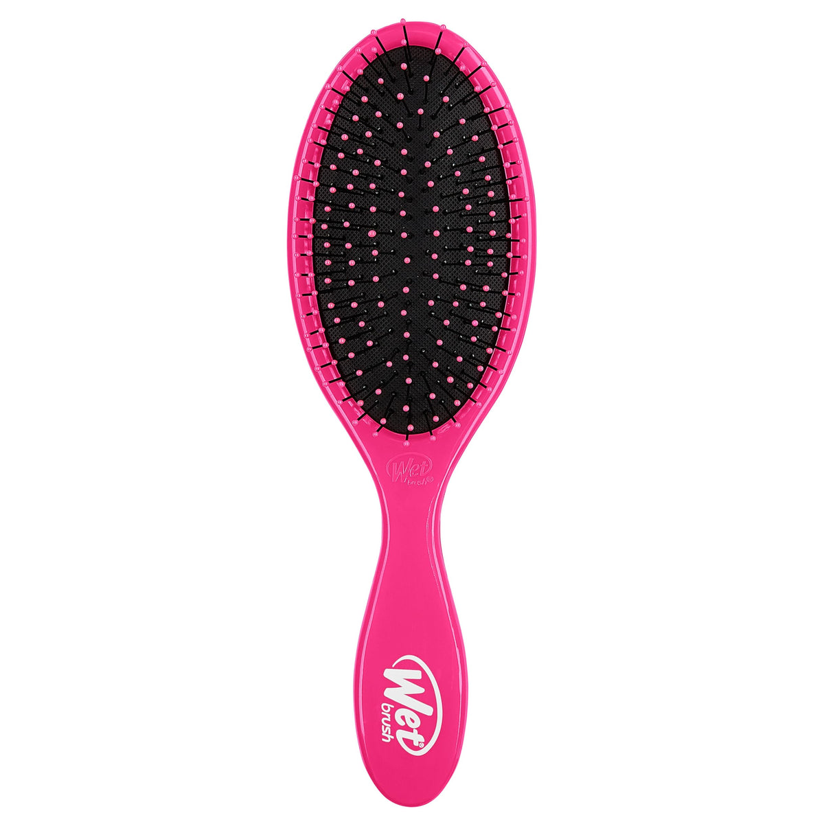 Wet Brush front view pink showing brush shape and comfortable grip for easy detangling