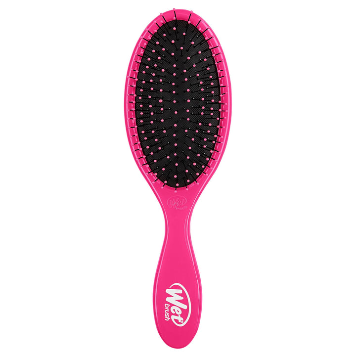 Wet Brush front view pink showing brush shape and comfortable grip for easy detangling