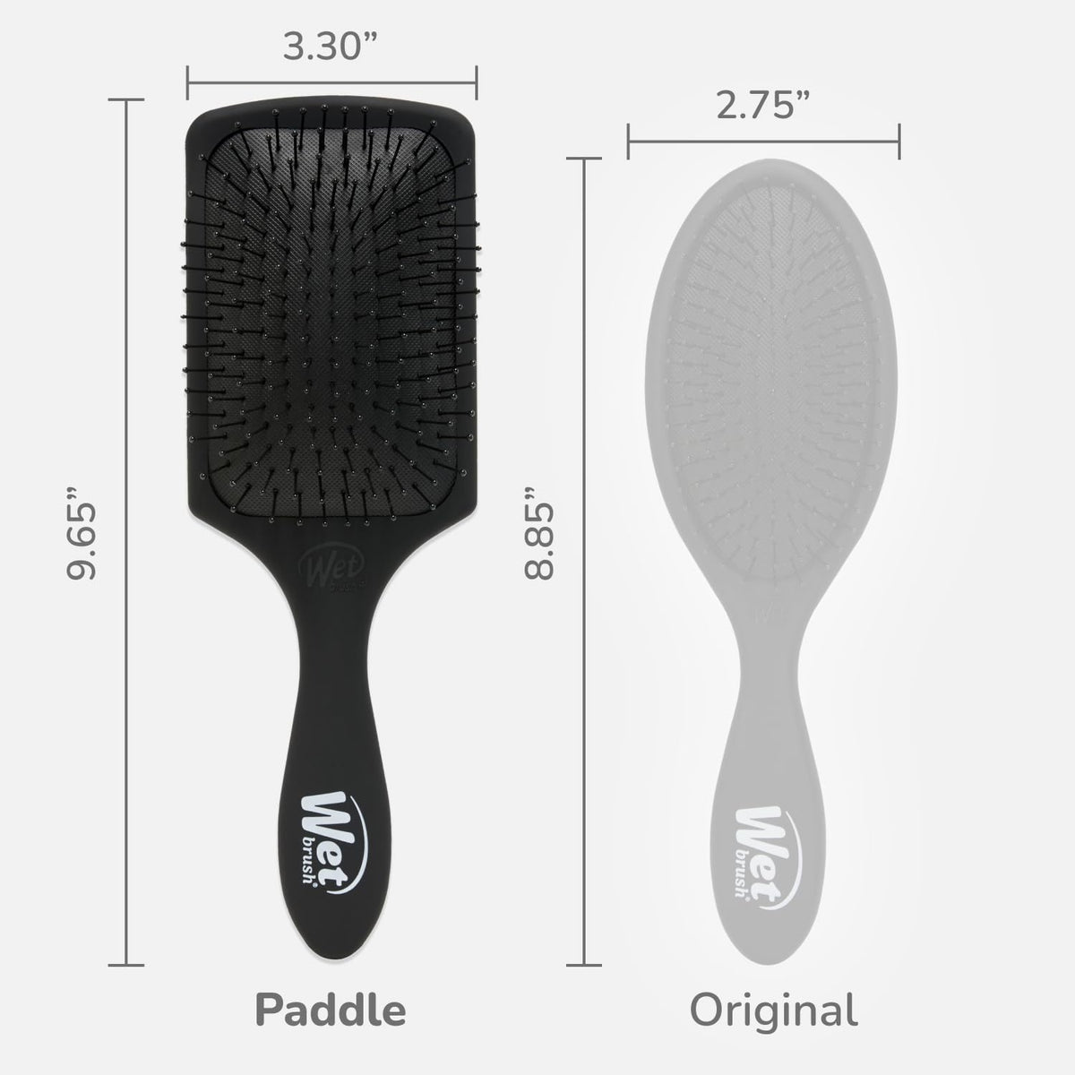 Wet Brush held in hand to show paddle size and better coverage for long hair