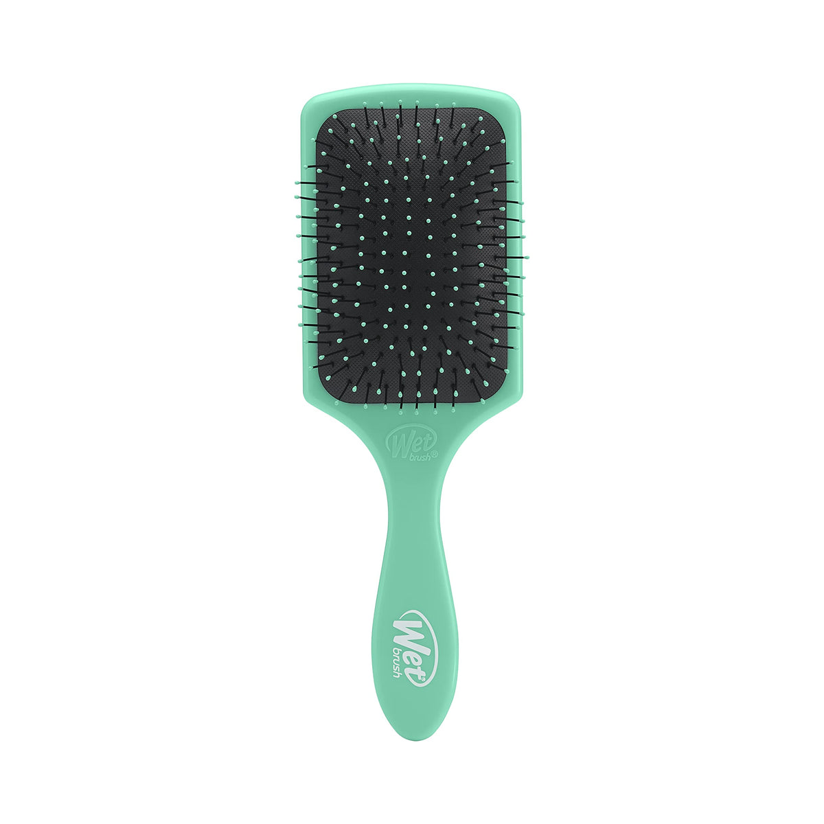 Wet Brush paddle detangler aqua front view showing large paddle benefit