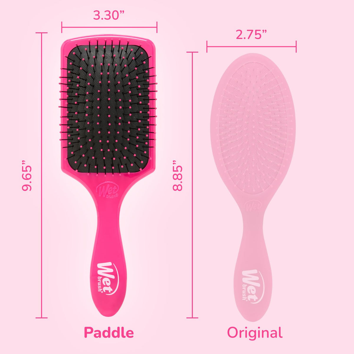 Wet Brush side profile for size comparison showing paddle scale relative to hand