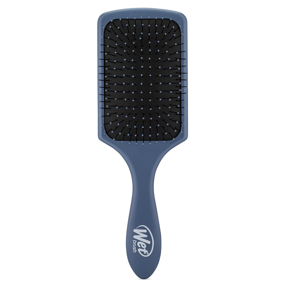 Wet Brush paddle detangler front view showing elemental blue finish and gentle reach benefit