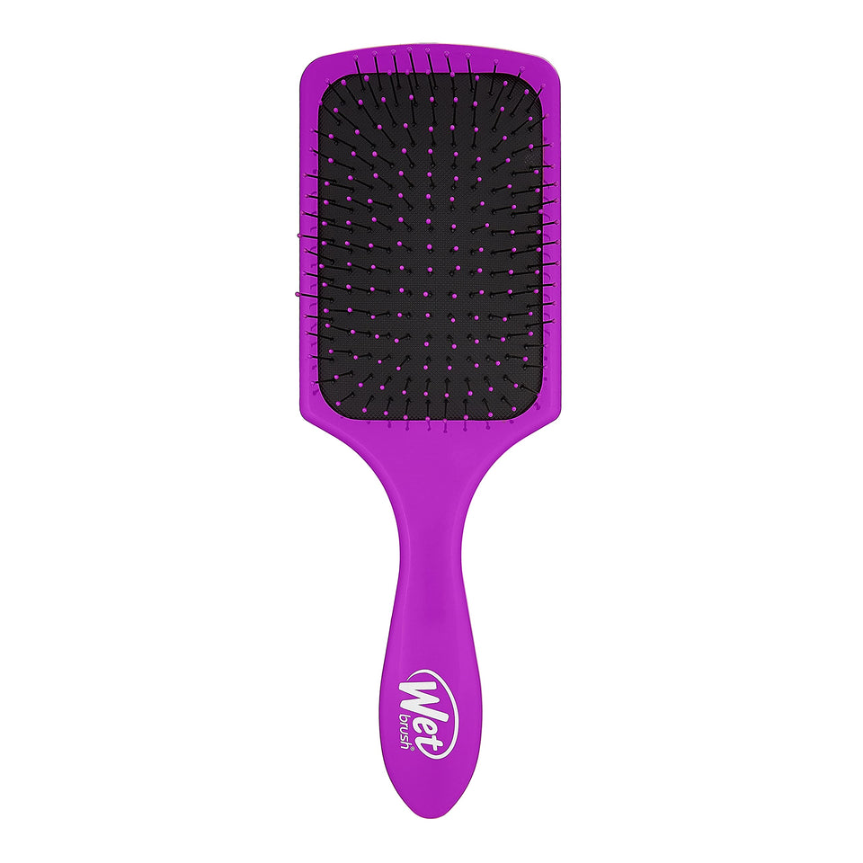 Wet Brush paddle front view showing purple paddle and soft bristles for gentle detangling