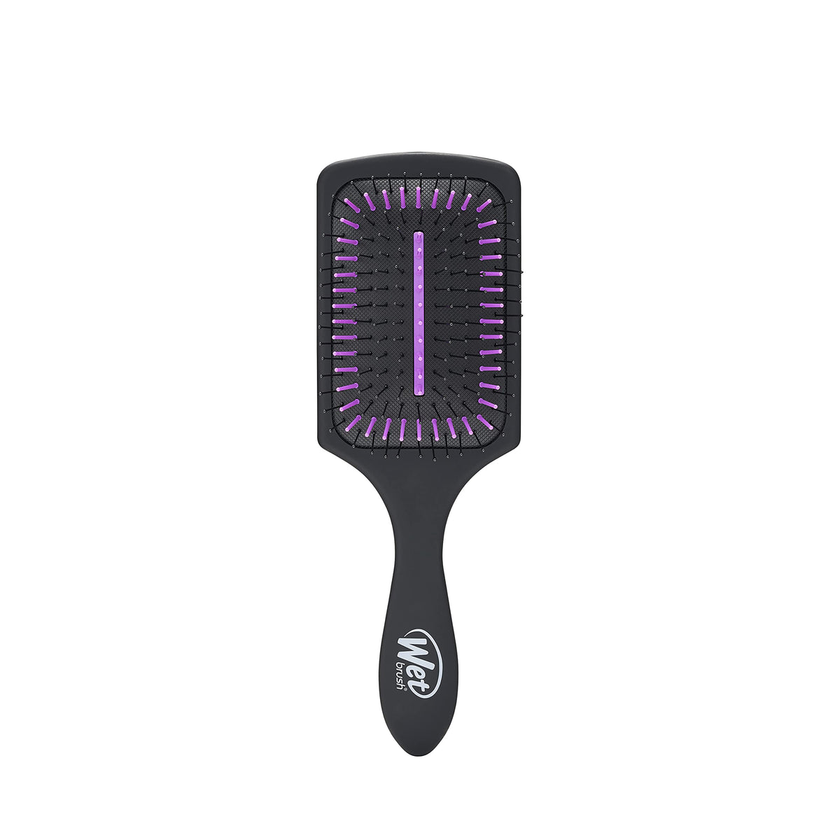 Wet Brush paddle front view showing sleek black design and wide brushing surface