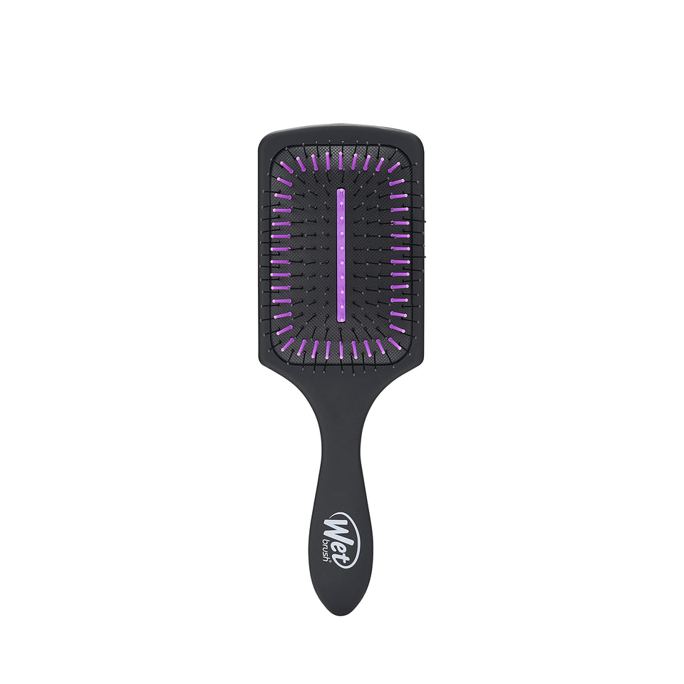 Wet Brush paddle front view showing sleek black design and wide brushing surface