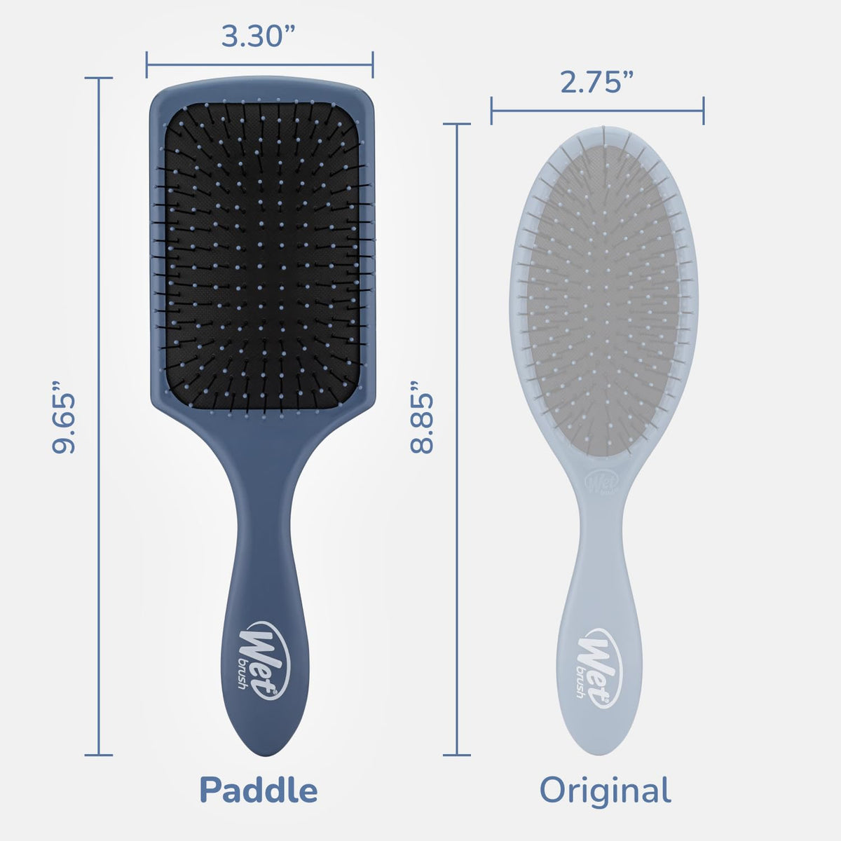 Wet Brush held in hand to show paddle size and better coverage per stroke