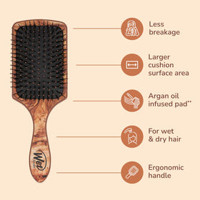 Wet Brush IntelliFlex bristles detail gliding through knots to reduce breakage