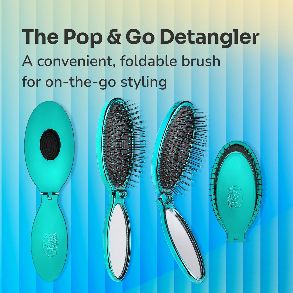 Wet Brush Pop Go beside gym bag demonstrating on-the-go use