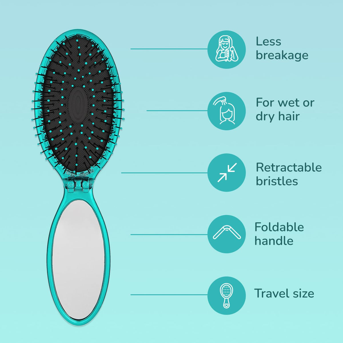 Wet Brush Pop Go open with built-in mirror for quick touch-ups
