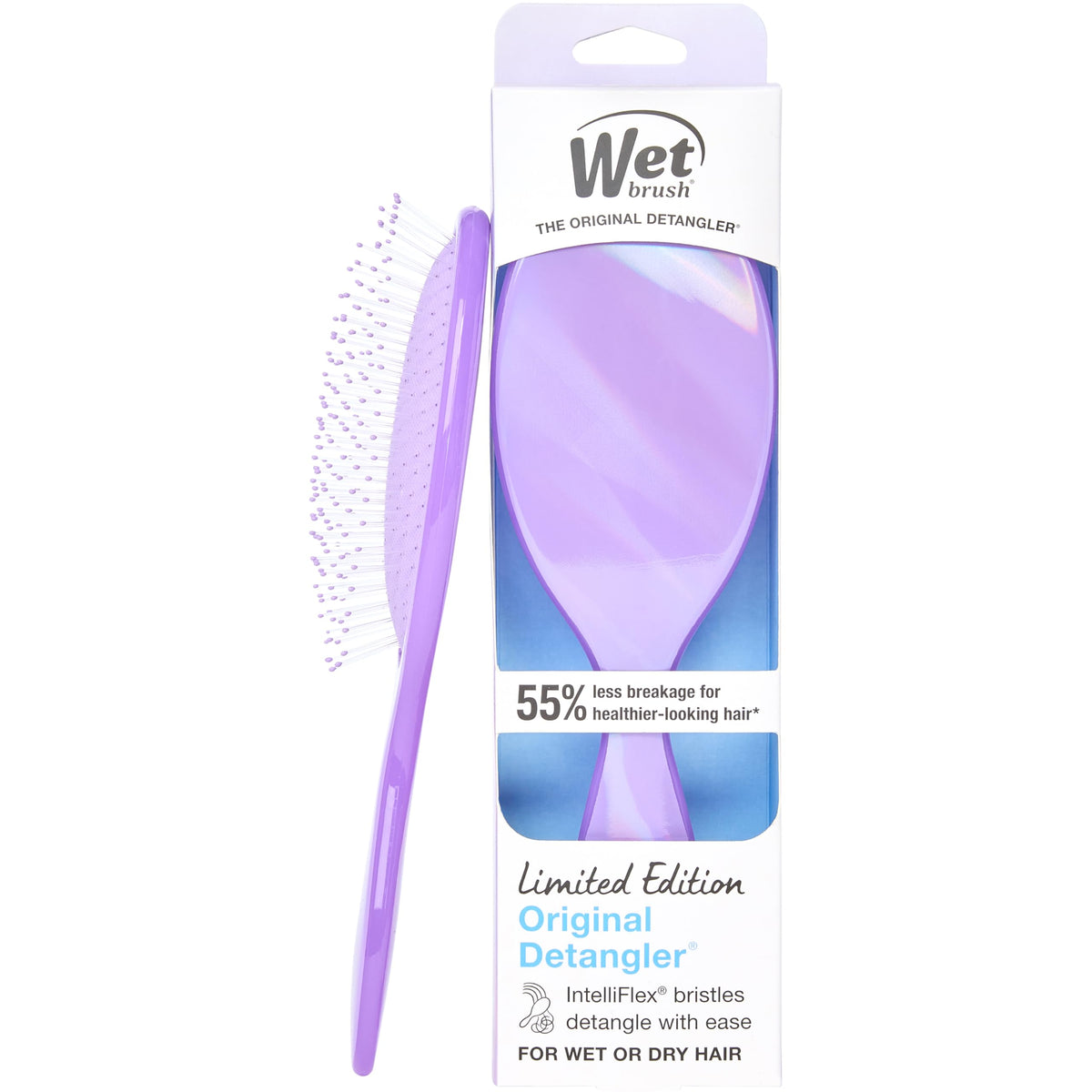 Wet Brush prismatic glow front view showing brush shape and shimmer for stylish detangling