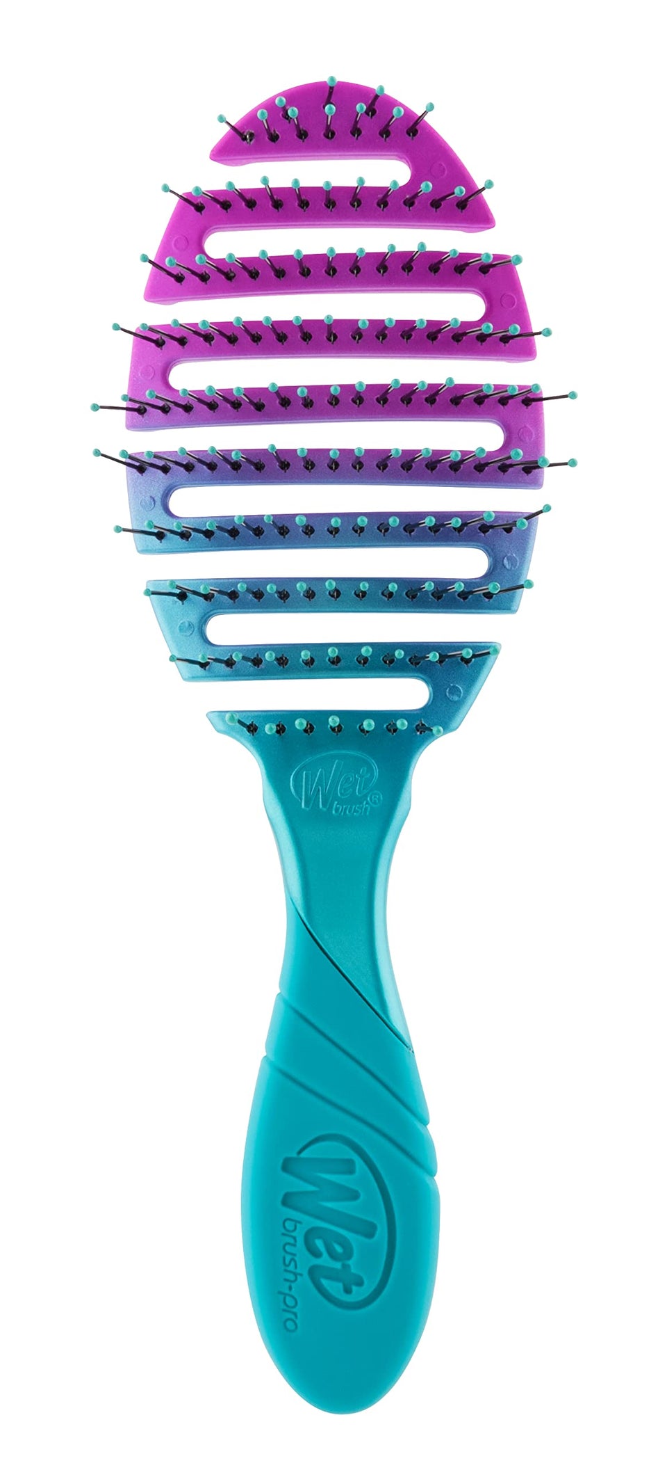 Wet Brush Pro Flex Dry teal ombre front view showing ergonomic shape and style benefit