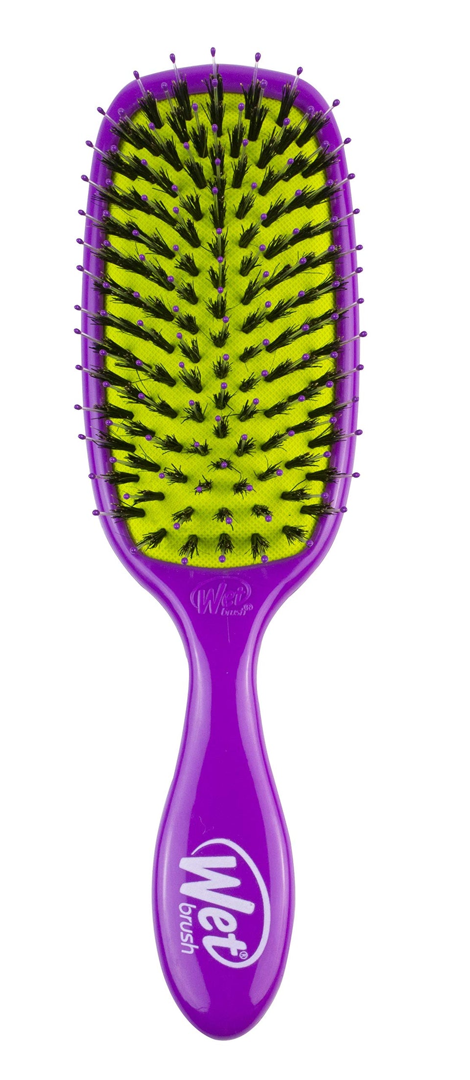 Wet Brush front view in purple showing ergonomic shape and smooth finish for gentler detangling