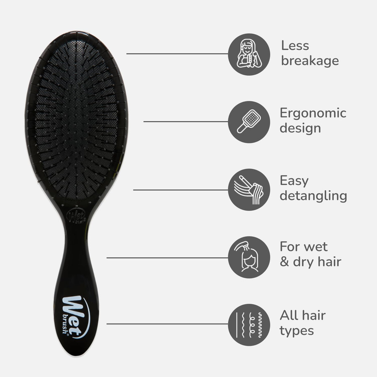 Wet Brush side profile handle for comfortable grip during brushing