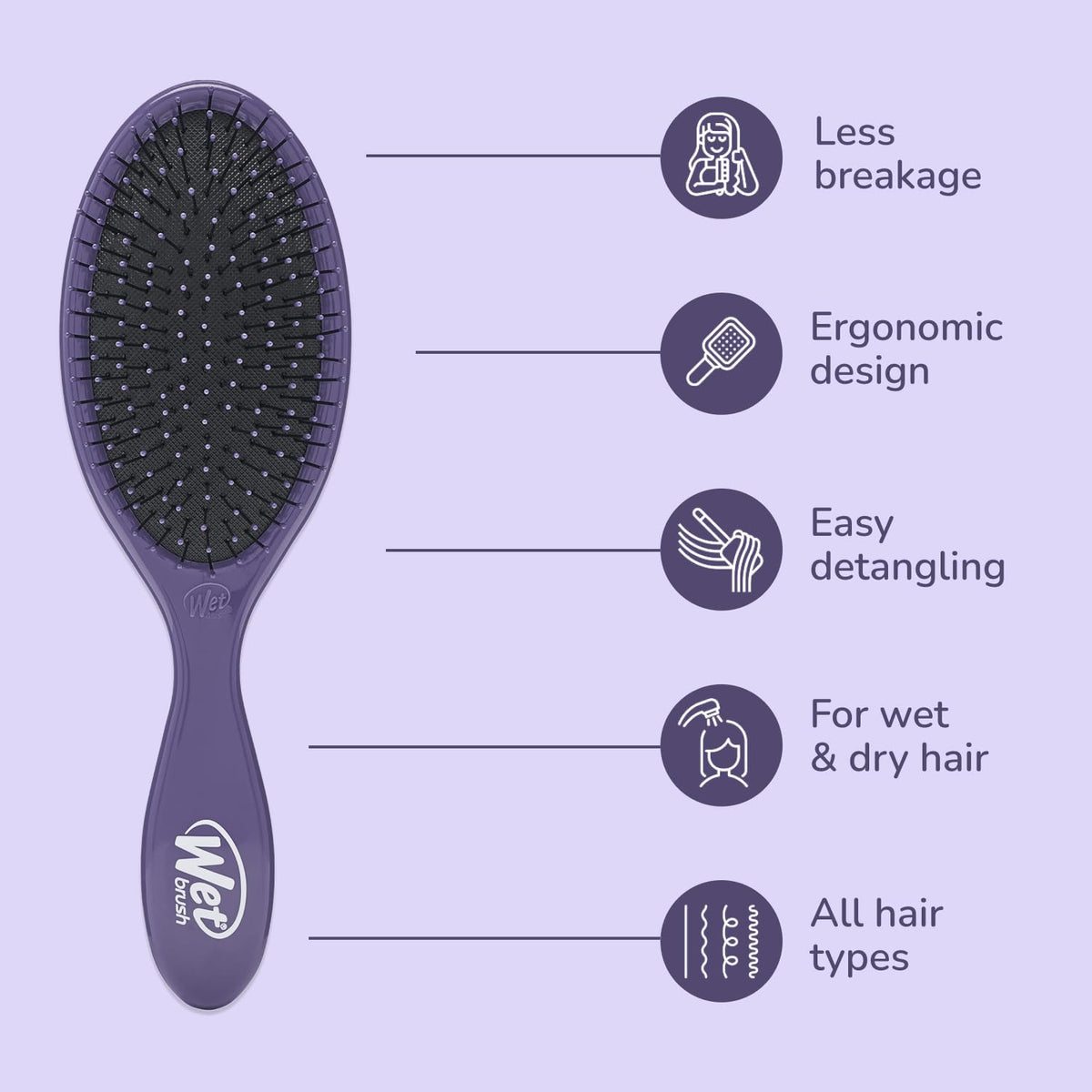 Wet Brush side profile highlighting ergonomically shaped handle for comfortable grip