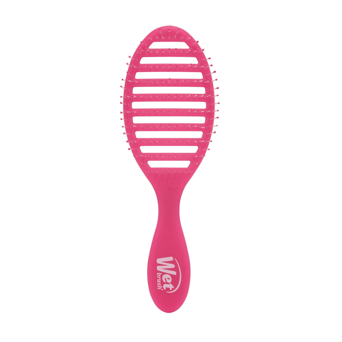 Wet Brush front view showing pink frost finish and compact shape, easier styling