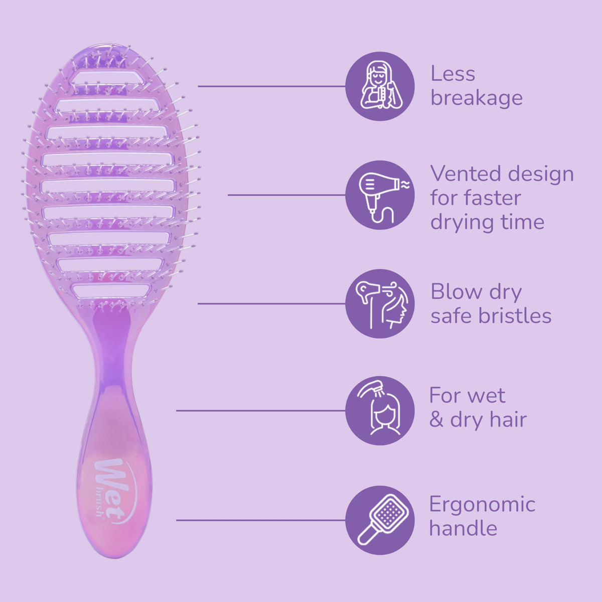 Wet Brush closeup of HeatFlex bristles detangling gently with heat resistance