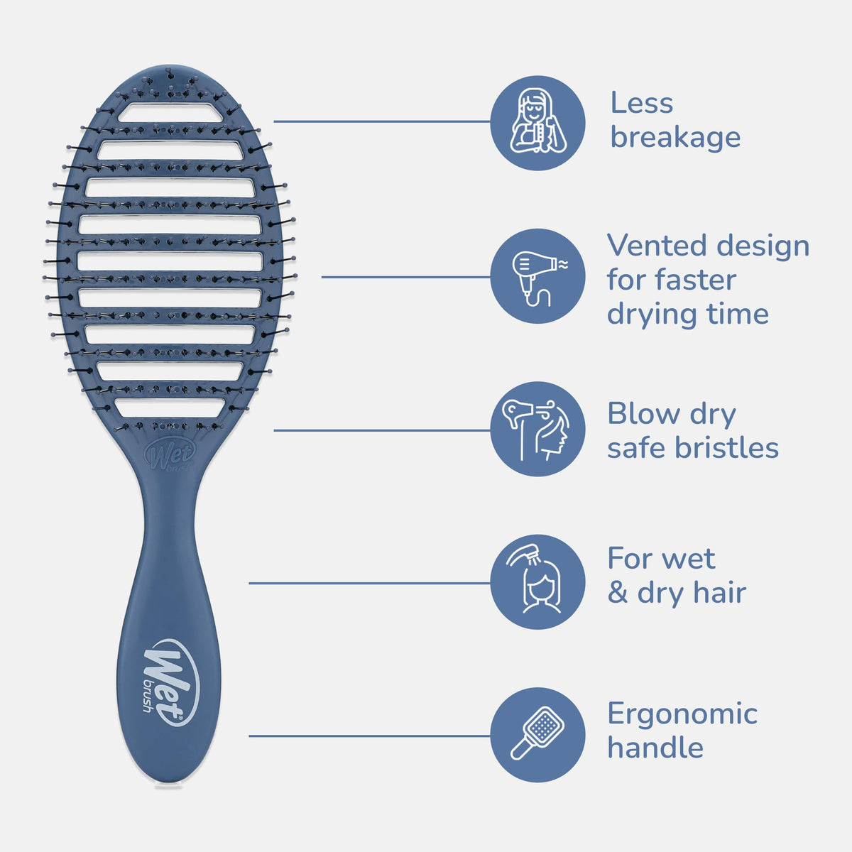Wet Brush Speed Dry HeatFlex bristles detail protects hair while detangling