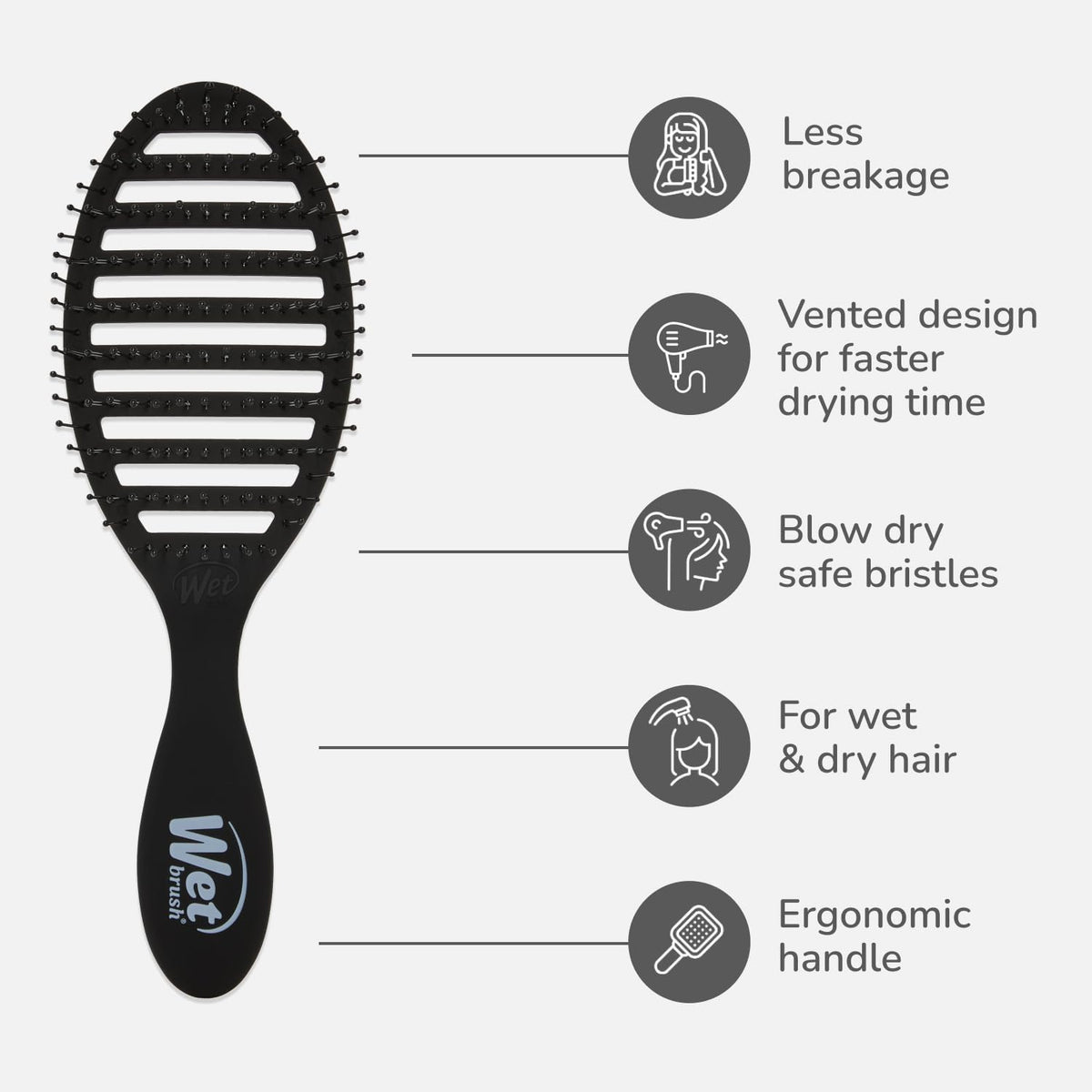 Wet Brush HeatFlex bristles detail showing flexible, heat-safe detangling