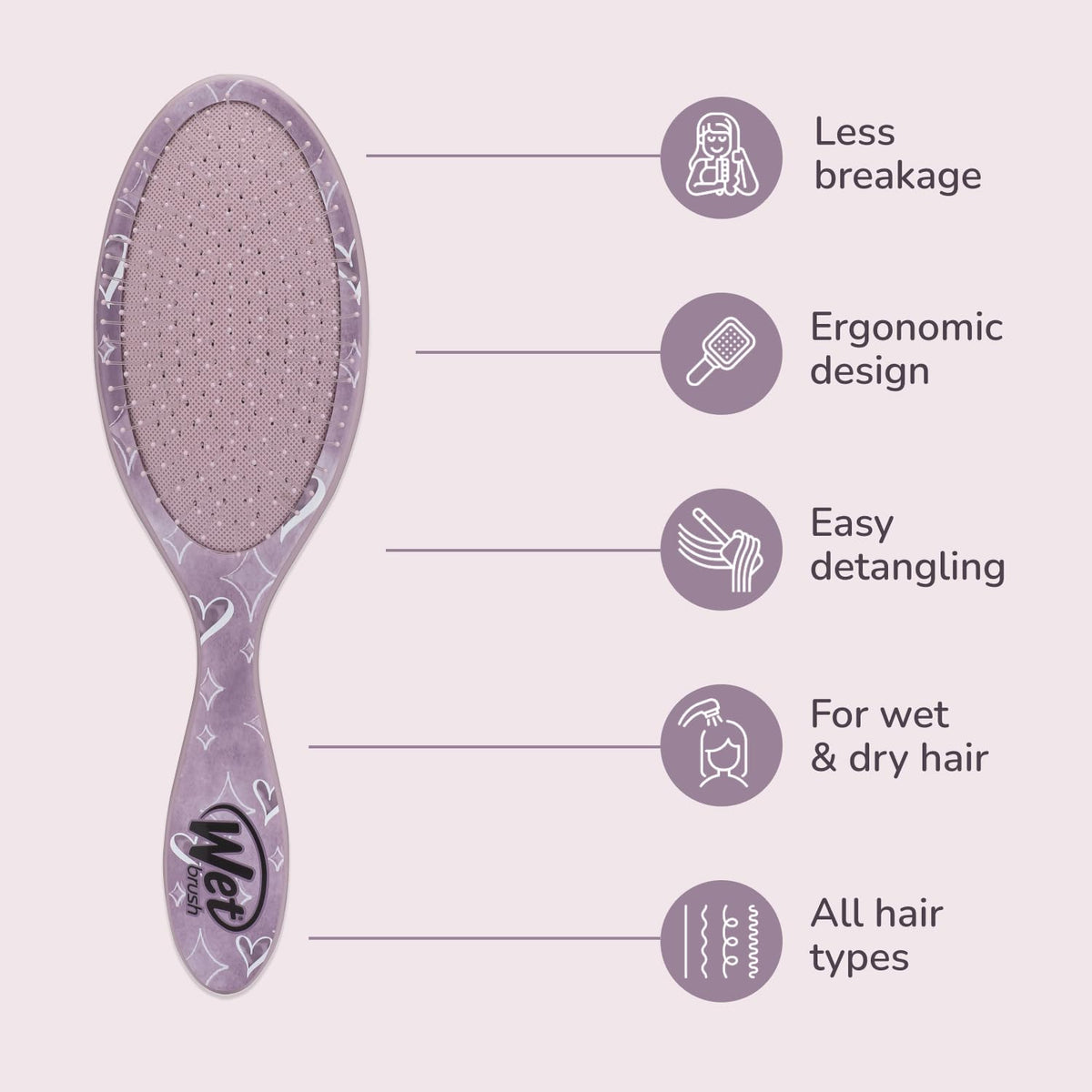 Wet Brush handle detail highlighting Stitch & Angel print and comfortable grip