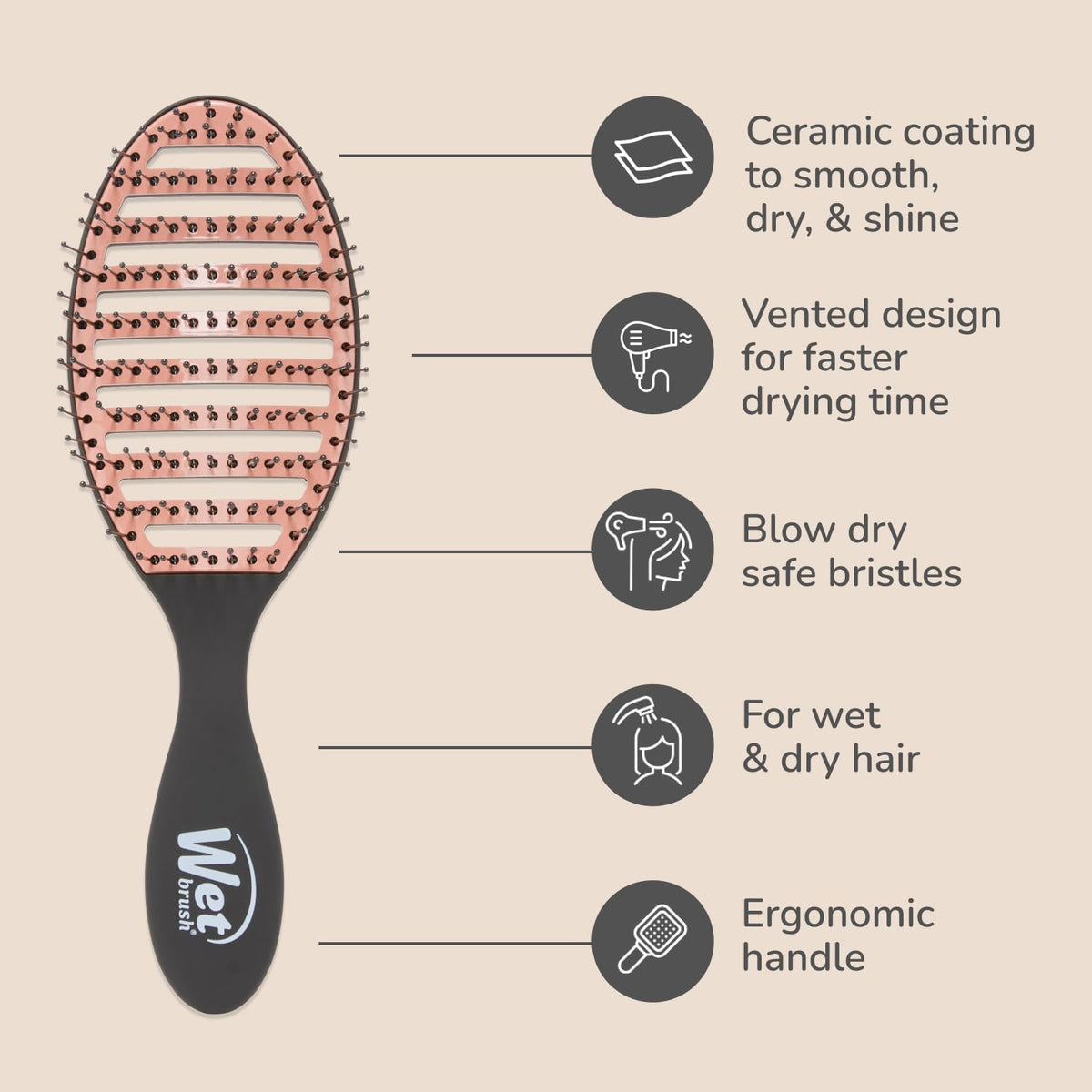 Wet Brush vented back view maximizing airflow for faster moisture release