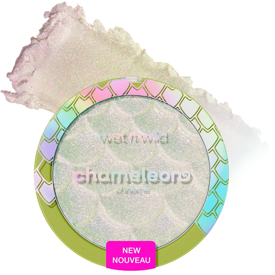 wet n wild front packaging of Chameleon Chrome Too Sirius showing product branding and compact — catches light for instant sparkle
