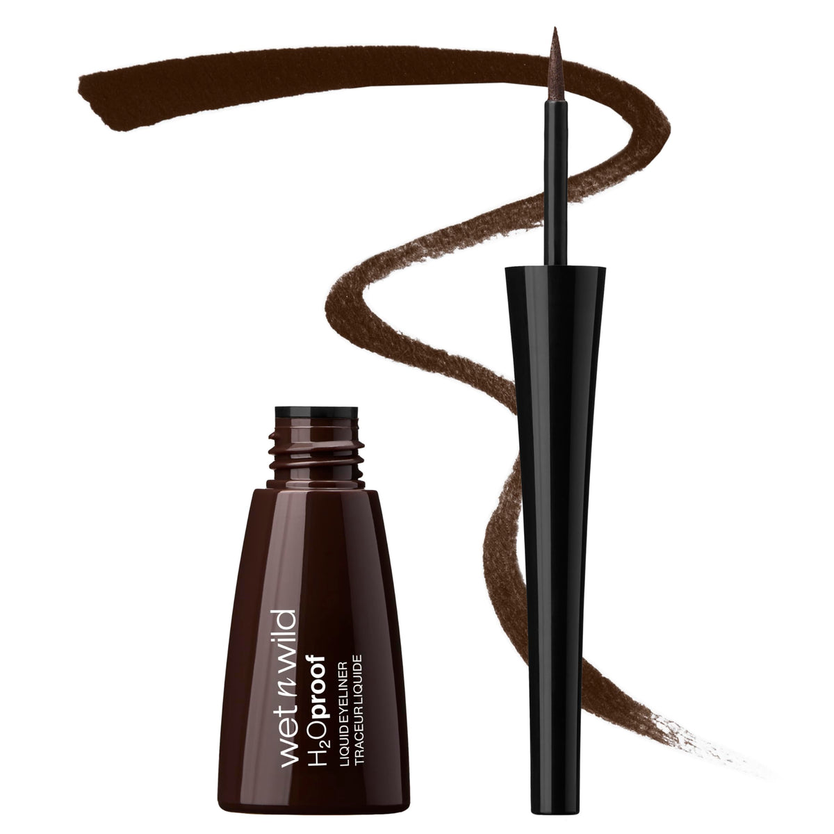 wet n wild front packaging showing dark brown waterproof eyeliner benefit long wear