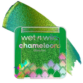 wet n wild Meteor Muse compact front view showing vibrant chrome finish and travel-friendly design