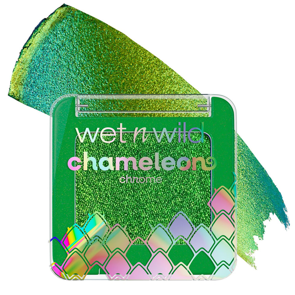 wet n wild Meteor Muse compact front view showing vibrant chrome finish and travel-friendly design