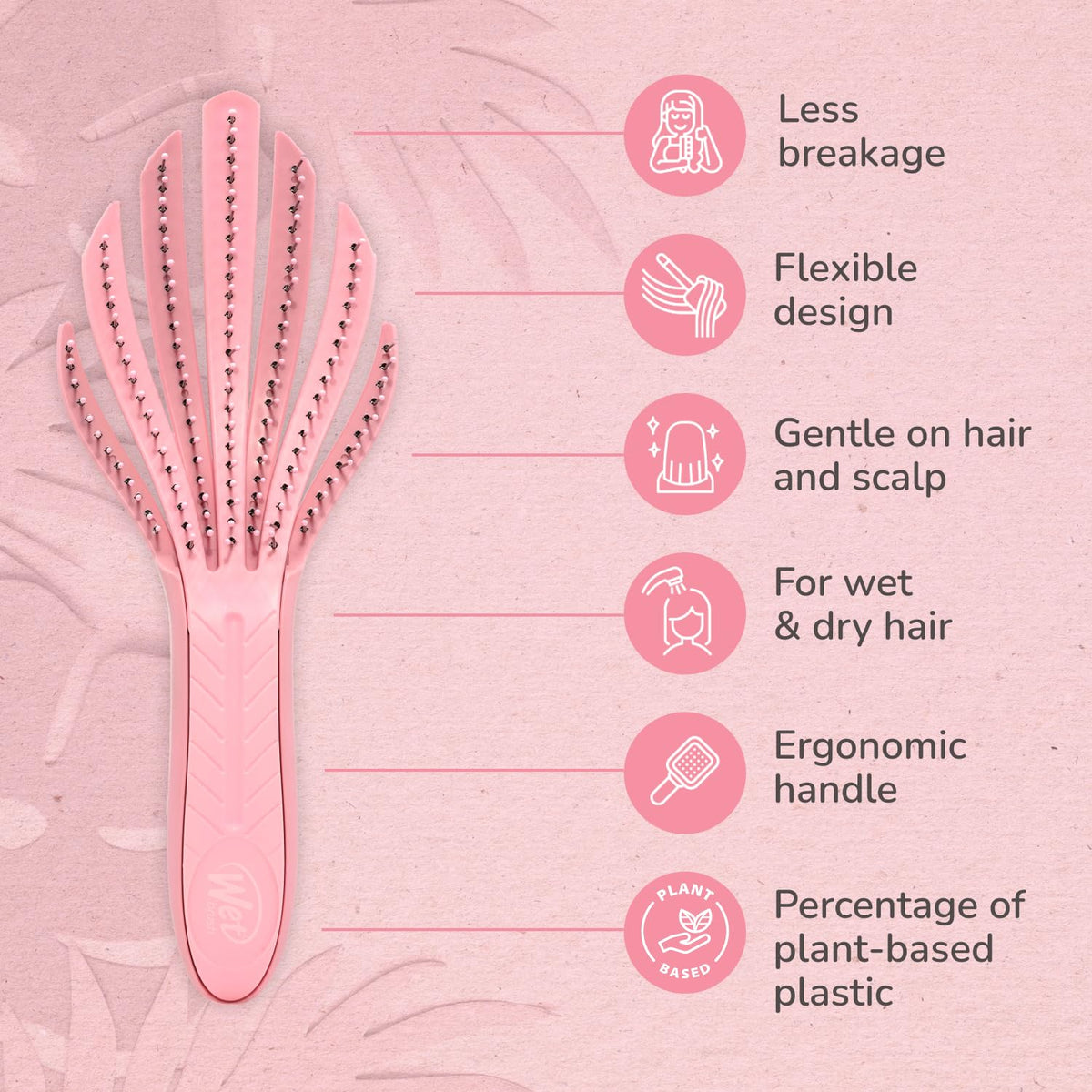 Wet Brush detail of IntelliFlex bristles gliding through strands to reduce breakage