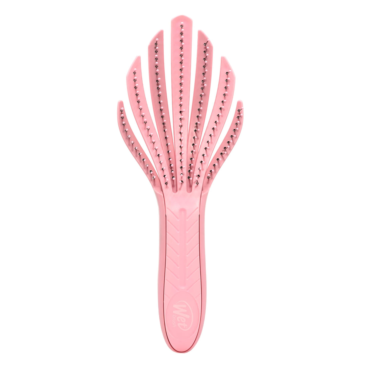 Wet Brush front view showing pale-pink detangler and ergonomic grip for easier styling