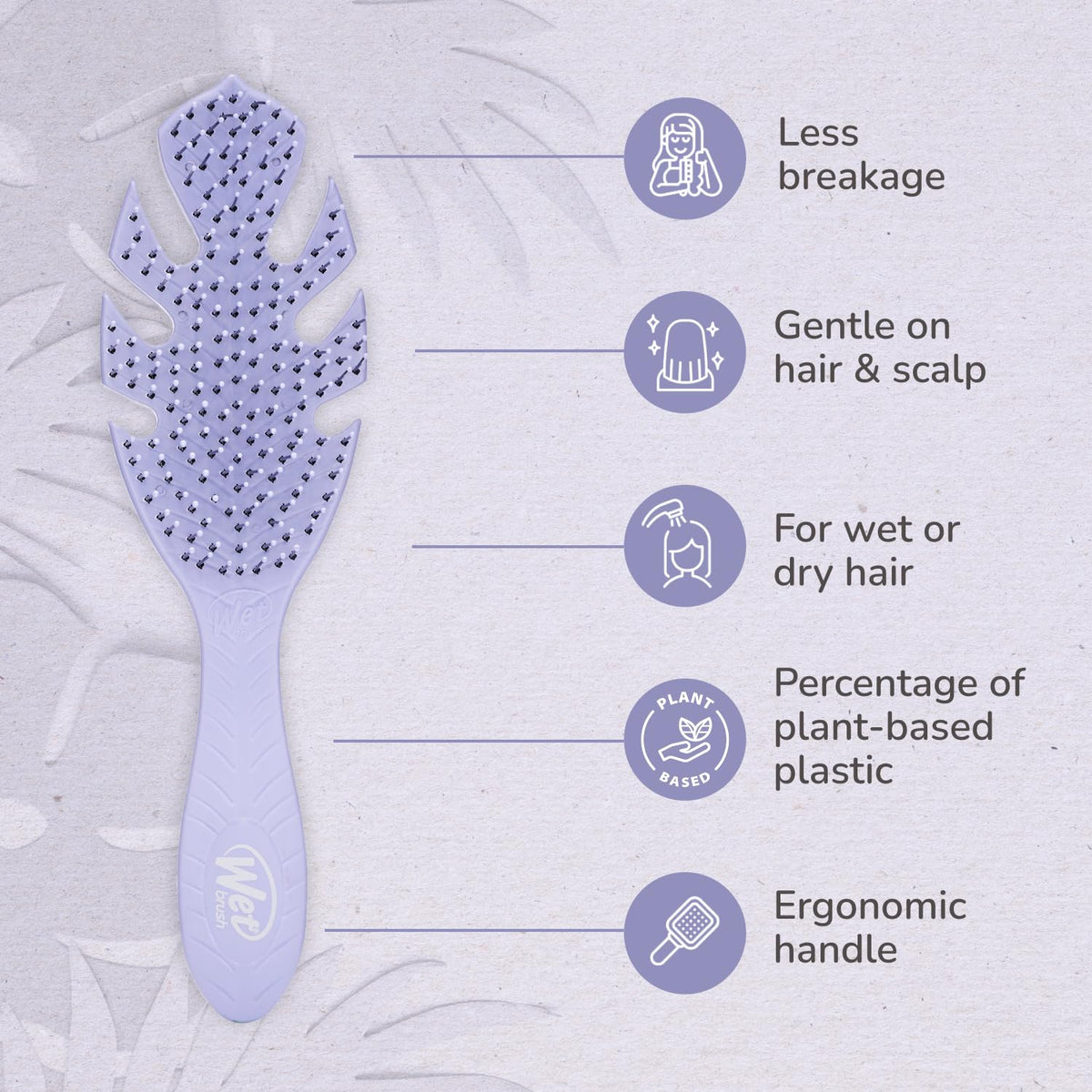 Wet Brush side profile highlighting plant-based plastic body and lightweight design