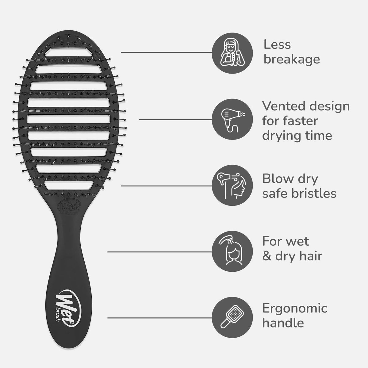 Wet Brush HeatFlex bristles detail gently detangling without pulling or snagging