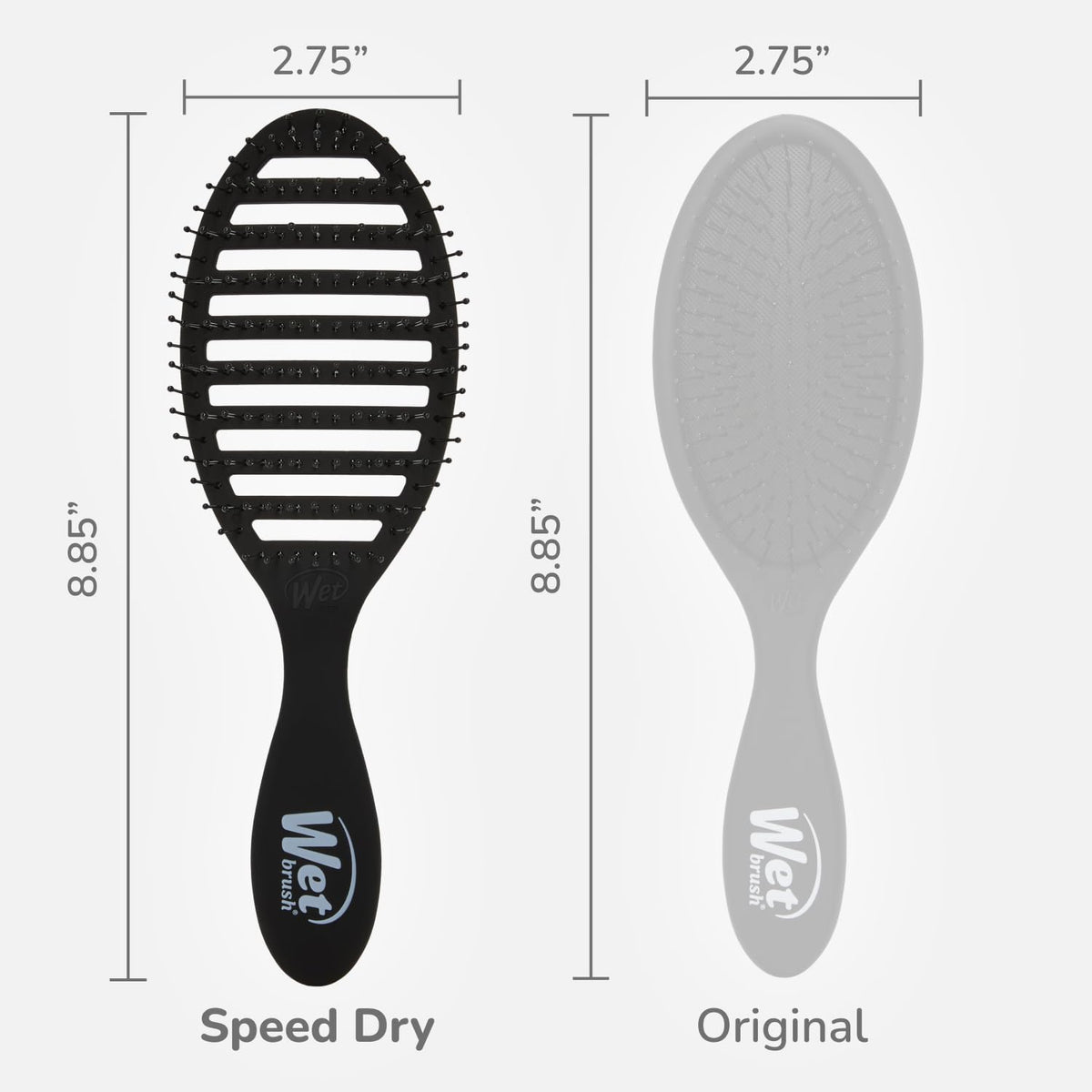 Wet Brush ergonomic handle shown for comfortable grip and better styling control