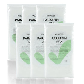 wewax front packaging showing six unscented paraffin blocks and benefits