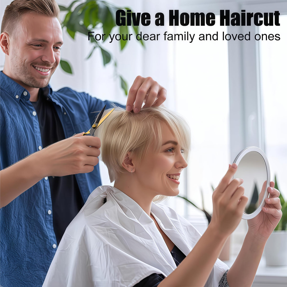 WFOEJEJ lifestyle home haircut scene illustrating salon results at home