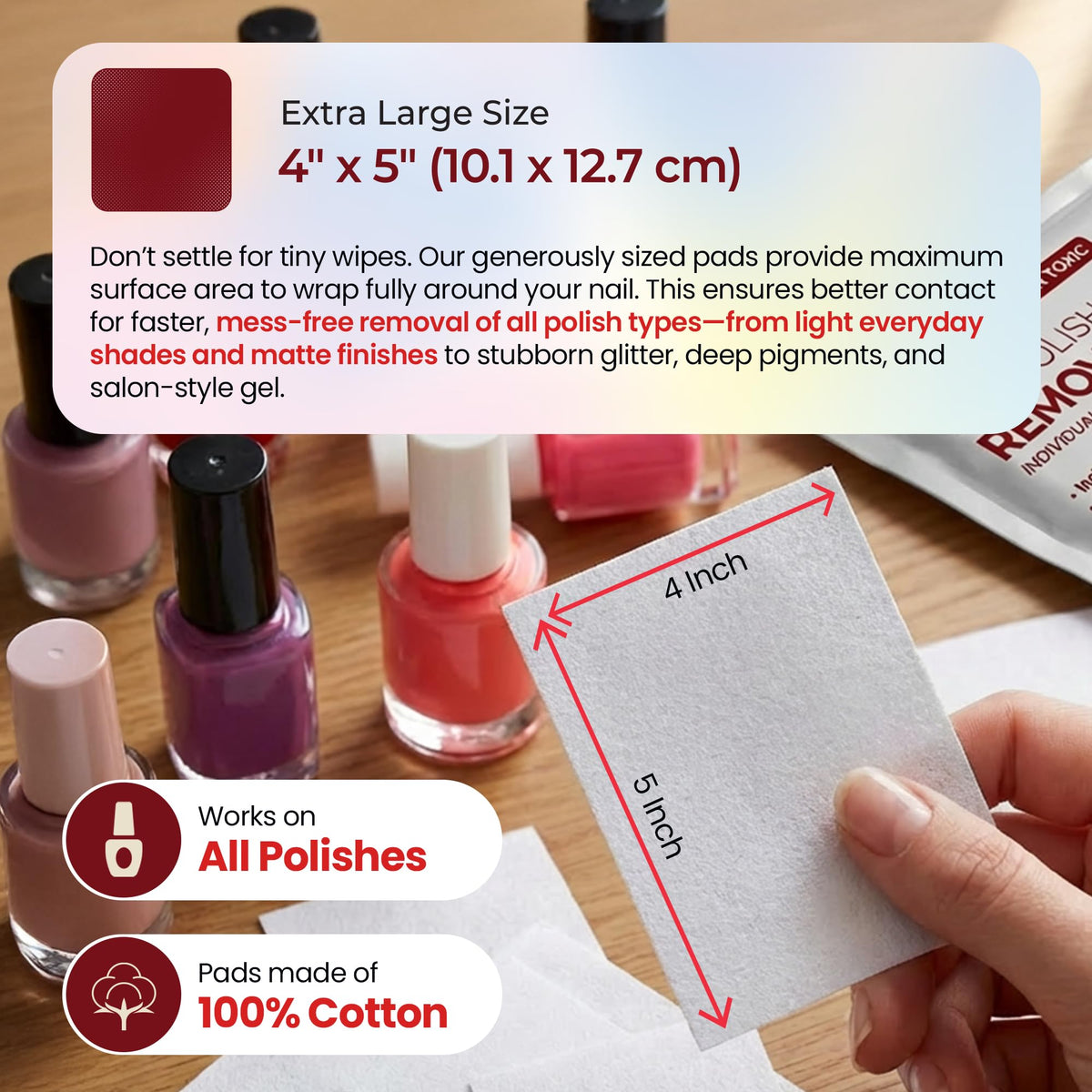 WGF PROFESSIONAL pad in hand removing polish for convenient use